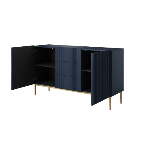 Komoda Nicole 150 cm z szufladami i półkami - granat / złote nóżki - Limitowana oferta
